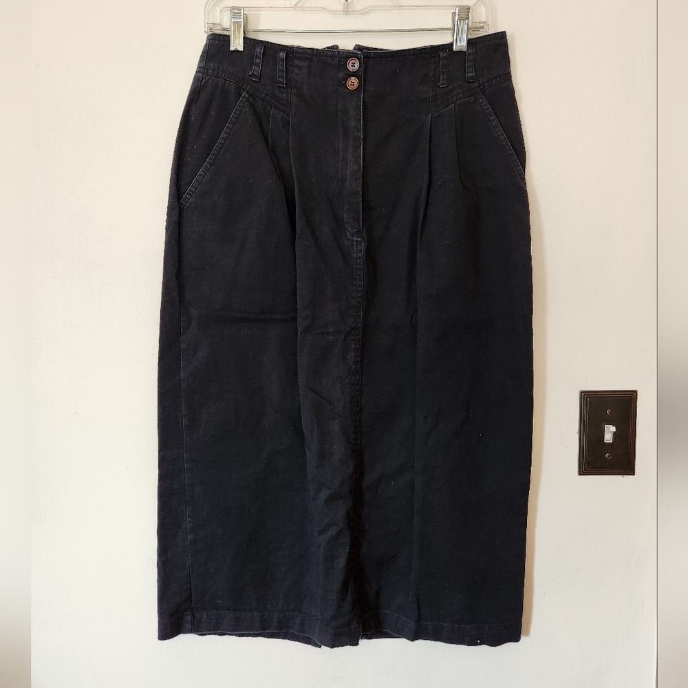 Vintage navy blue midi skirt 100% cotton size 10